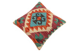 handmade Traditional Pillow Rust Blue Hand-Woven SQUARE 100% WOOL Hand woven turkish pillow2' x 2'