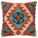 handmade Traditional Pillow Rust Blue Hand-Woven SQUARE 100% WOOL Hand woven turkish pillow2' x 2'