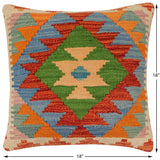 handmade Traditional Pillow Rust Blue Hand-Woven SQUARE 100% WOOL Hand woven turkish pillow2' x 2'