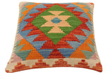 handmade Traditional Pillow Rust Blue Hand-Woven SQUARE 100% WOOL Hand woven turkish pillow2' x 2'