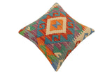 handmade Traditional Pillow Rust Blue Hand-Woven SQUARE 100% WOOL Hand woven turkish pillow2' x 2'