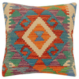 handmade Traditional Pillow Rust Blue Hand-Woven SQUARE 100% WOOL Hand woven turkish pillow2' x 2'