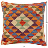 handmade Traditional Pillow Rust Blue Hand-Woven SQUARE 100% WOOL  Hand woven turkish pillow  2 x 2
