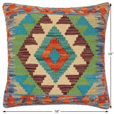 handmade Traditional Pillow Rust Blue Hand-Woven SQUARE 100% WOOL Hand woven turkish pillow2' x 2'