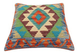 handmade Traditional Pillow Rust Blue Hand-Woven SQUARE 100% WOOL Hand woven turkish pillow2' x 2'