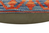 handmade Traditional Pillow Rust Blue Hand-Woven SQUARE 100% WOOL Hand woven turkish pillow2' x 2'