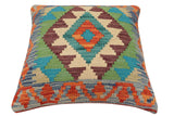 handmade Traditional Pillow Rust Blue Hand-Woven SQUARE 100% WOOL Hand woven turkish pillow2' x 2'