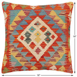 handmade Traditional Pillow Rust Blue Hand-Woven SQUARE 100% WOOL Hand woven turkish pillow2' x 2'