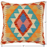 handmade Traditional Pillow Rust Blue Hand-Woven SQUARE 100% WOOL Hand woven turkish pillow2' x 2'