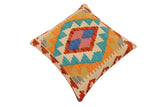 handmade Traditional Pillow Rust Blue Hand-Woven SQUARE 100% WOOL Hand woven turkish pillow2' x 2'