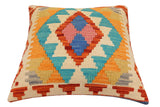 handmade Traditional Pillow Rust Blue Hand-Woven SQUARE 100% WOOL Hand woven turkish pillow2' x 2'