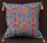 handmade Geometric Pillow Blue Orange Handmade RECTANGLE throw pillow 2 x 2